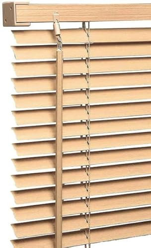 Made to Measure PVC Venetian wooden blinds for window 25mm thin slats easy fit Trimmable window Treatment Natural blinds 60x213cm Child Safe Home Office