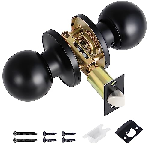 Faankiton Matte Door Handle Set, Internal Door Knob, Passage Keyless Stainless Steel Lock, 1 Pack (Black)