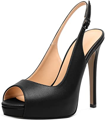 Elashe Escarpins à Talons Hauts pour Femmes Talon Aiguille à Plateforme Robe de Soirée Chaussures Mat 12CM Noir EU38