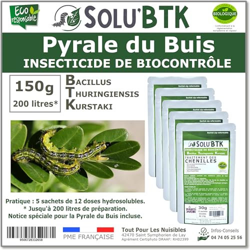 SoluBTK - Pyrale du buis 150gr Bacillus thuringiensis - Insecticide Utilisable en Agriculture Biologique
