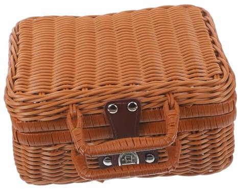 TINEASUR Caja De Almacenamiento De Ratán De Imitación De Estilo Retro Organizador De Armario Tejido A Mano para El Hogar