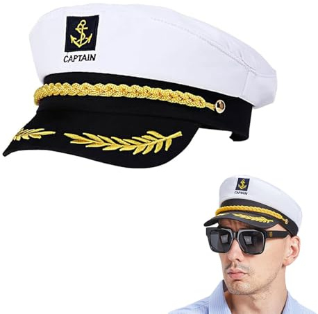 Chapeau de Capitaine Réglable - Casquette Marin pour Déguisement Bateau Homme Femme - Accessoire Costume Marin, Halloween, Cosplay et Théâtre