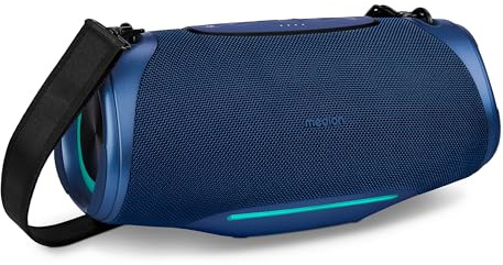 MEDION P61762 tragbarer Bluetooth Lautsprecher (Akku, Bass Boost, Musikbox, RGB Lichteffekte, IPX7 Wasserschutz & robust, integrierte Powerbank, 2X 25 W RMS) Blau