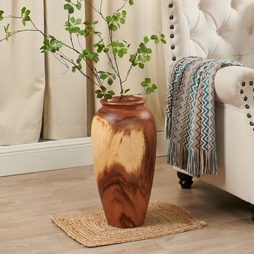 Warmaxx Natural Wood Vase 7.1 x 7.1 x 19.7 H Wooden Brown Handmade Acacia Vase Rustic Decorative Flower Holder Vintage Artworks Planter for Living Room Floor Home Christmas Décor