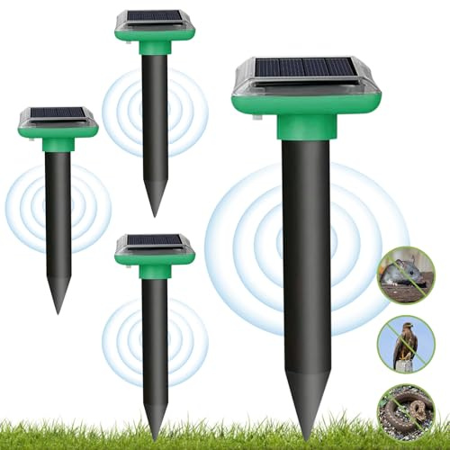 Répulsif Solaire pour Taupes (4 Packs), Repulsif Contre Les Serpents, Répulsif Taupe, Anti Taupe Solaire à Ultrason, Répulsif pour Serpent, échiquier Taupe, Piège à Souris et Rats