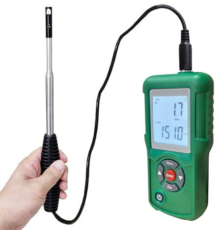 Vanlison Professional Hot Wire Anemometer – Wind Speed Meter & Air Flow Measurement for HVAC, Measures CFM/CMM, Temperature (℃/℉), Ventilation Ducts, Fans | Auto-Off & Backlit LCD Display