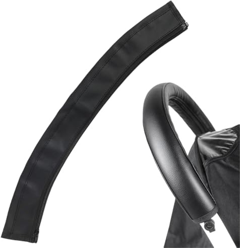KinetiCore Black PU Leather Pram Handle Covers, 55x12cm Custom Fit for Babyzen Yoyo & Yoya Strollers, Zippered Armrest Protector for Enhanced Grip & Easy Cleaning