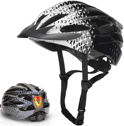 Bike Helmet Men Women Cycle Helmet with Light Breathable MTB Helmets Mountain Bicycle Helmet for Adult Road Cycling Helmet,Black+White