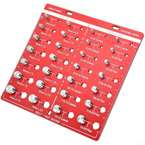 28 tamaños métricos y para calibre de rosca imperial para identificación de tuercas y pernos, herramienta de acero inoxidable SUS304 y aleación de aluminio 6061 con escalas grabadas para carpintería y