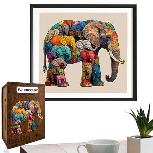 Puzzle de encastre, juego desafiante con forma de animal, rompecabezas de madera de elefante para adultos – Para la familia, las fiestas, la casa, la oficina, la escuela, el cumpleaños y la Navidad