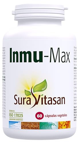Sura Vitasan Inmu-Max 60 Cápsulas Vegetales - Suplemento para el Sistema Inmunológico y Defensas - Con Equinácea, Astrágalo, Ginseng y Uña de Gato - Alivio de Catarros y Resfriados