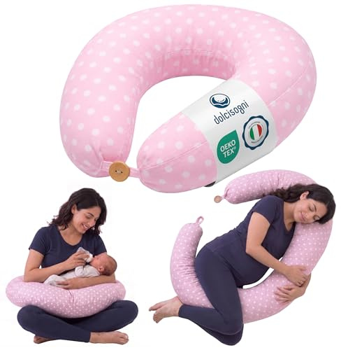 DOLCI SOGNI Cojín Lactancia y Cojín Embarazada Multiuso | Almohada Embarazada para Dormir | Funda 100% Algodón Oeko-Tex Lavable | Regalo para Embarazada