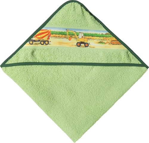 Erwin Müller Kinder-Kapuzenbadetuch, Kapuzenhandtuch Frottier Traktor, Bagger grün Größe 100x100 cm - 100% Baumwolle, mit Webbordüre