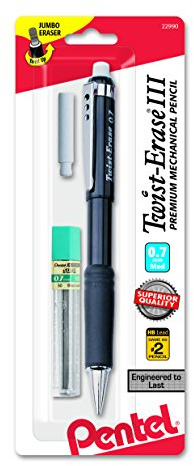 Pentel Twist-Erase III Mechanical Pencil, (0.7mm) Medium Line, with Lead and Eraser Refills (QE517LEBP)