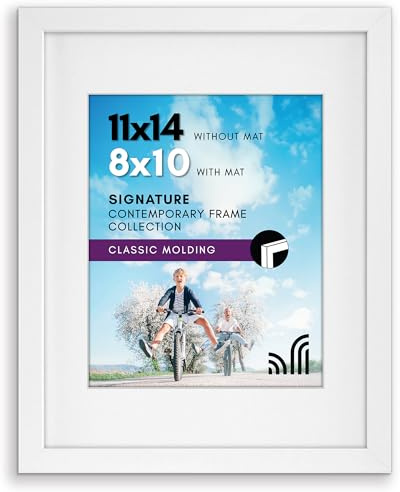 Americanflat 11x14 Picture Frame - Matted to 8x10 - Engineered Wood - White