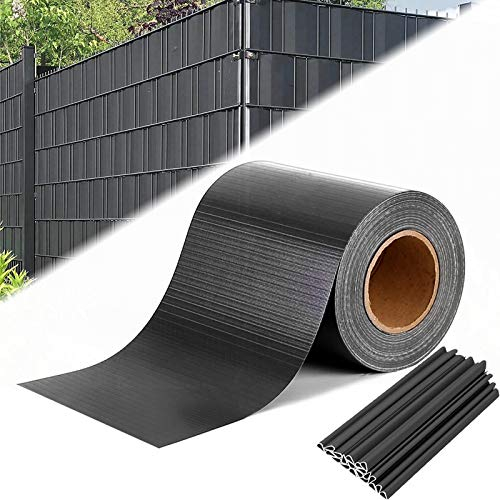 Aufun Brise Vue Occultant Cloture en PVC 65m avec 30 pcs Clips de Montage, 450g/m² PVC Paravent Visuelle Protectiont pour Clôture de Jardin, Exterieur, Anthracite