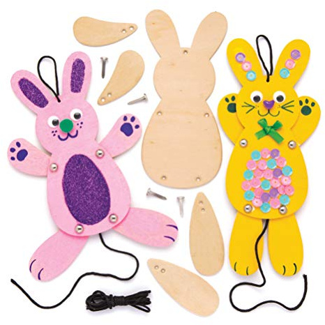 Baker Ross Lapin de Pâques en Bois - Lot de 4, Marionnettes pour Enfants (AW331)