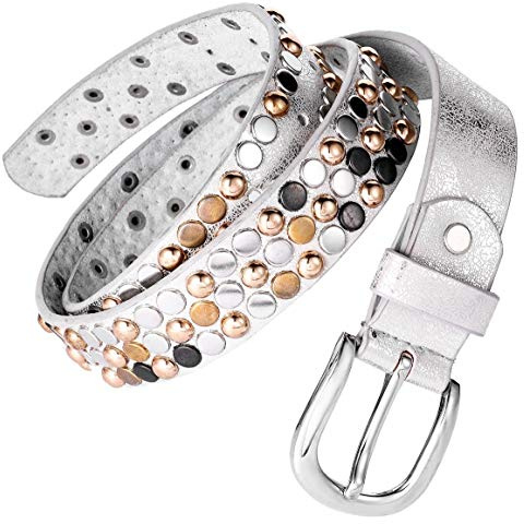 AnJuHoPa Ceinture pour Femme avec Clous et Strass, Mode avec Boucle en Argent