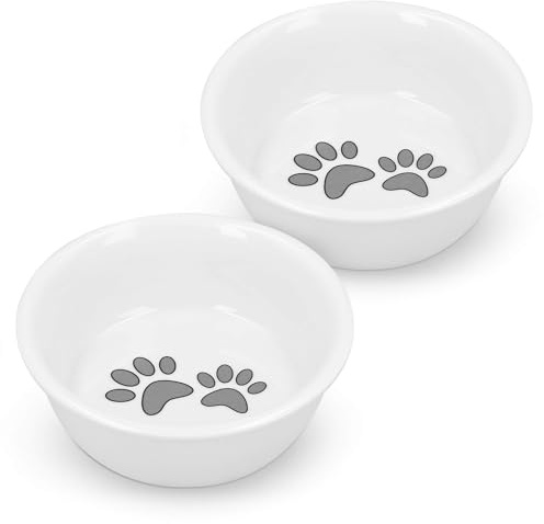 Navaris Set de 2X Comedero para Mascotas - 2X Bol Bebedero de cerámica Blanco para Perros y Gatos - Boles para Agua y Comida - Apto para lavavajillas