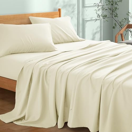 My Home Store Premium Soft Flat Sheet 100% Egyptian Cotton 300TC Hotel Quality Easy Care Flat Bed Sheets Fade Resistant Bedding (Cream, Super King (275 x 310cm))