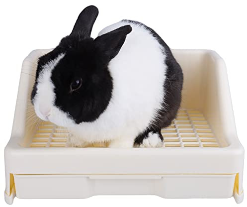 RUBYHOME Rabbit Litter Box with Drawer,Potty Trainer Corner Toilet Litter Bedding Box Bigger Pet Pan for Adult Guinea Pigs, Rabbits, Chinchilla, Galesaur, Ferret, Small Animals, 12 Inches (White)