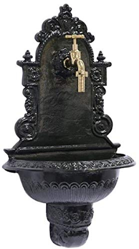 Casa Padrino Jugendstil Wandbrunnen Dunkelgrün/Messingfarben 41 x H. 75 cm - Nostalgischer Gartendeko Brunnen mit Wasserhahn - Garten Accessoires