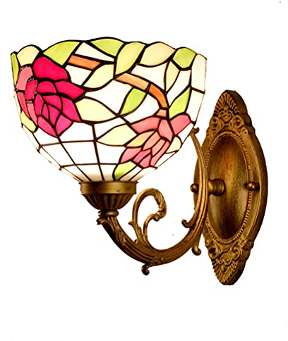 Landhausstil Wandleuchten Retro Tiffany Barock Wandlampen Innen Bettlampe Wand-Leselampe Deko Glasmalerei Lampenschirm Tiffany Leuchte, für Wohnzimmer Schlafzimmer Studieren Flur Loft Esszimmer E27,01