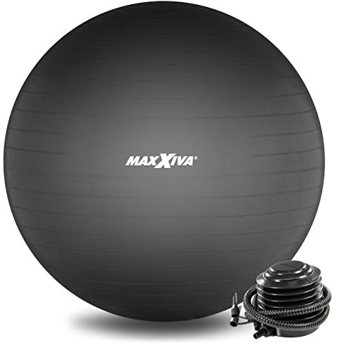 MAXXIVA Gymnastikball Anti-Burst mit Luftpumpe bis 250 kg hautfreundlicher Sitzball Reha Hometraining Balanceball Yoga Pilates Sport Fitnessball (55 cm, Schwarz)