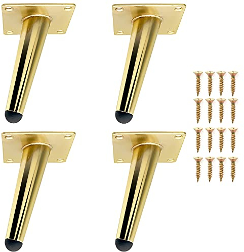 Juego de 4 patas de muebles, 12 cm, para mesa, doradas, inclinadas, de metal, duraderas, para sofá, para reemplazar o ajustar la altura de las mesitas de noche, muebles de TV, sillones y más