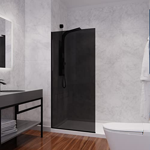 ANZZI 74 X 34 Inch Framed Black Tinted Fixed Glass Shower Screen Shower Door in Matte Black | Veil Water Repellent Tempered Glass Single Panel for Shower Room | SD-AZFL06001MBT