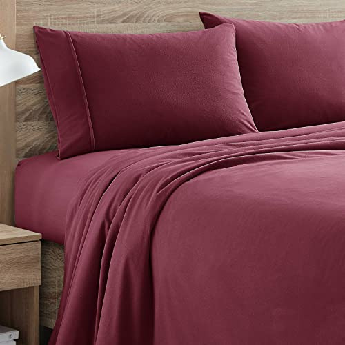 Lenzuola di flanella calde e accoglienti, con tasca profonda traspirante, per tutte le stagioni, set di biancheria da letto con angoli, piatto e federe, king size, rosso bordeaux