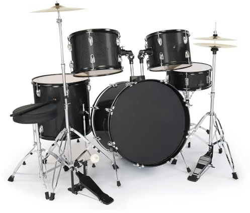 Ktaxon 22 Inch Adult Drum Set, 5-Piece Full-Size Drums Kit with Cymbal Stands, Hi-hat Stand, Sticks, Drum Pedal, Stool & Floor Tom for Beginner Teens Student (Black)