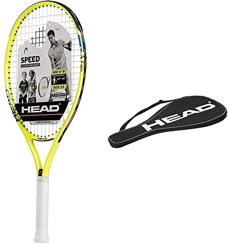 HEAD Speed Kids Tennis Racquet - Beginners Pre-Strung Head Light Balance Jr Racket - 23 Inch, Yellow & Tennis Racquet Cover Bag - Lightweight Padded Racket Carrying Bag w/Adjustable Shoulder Strap