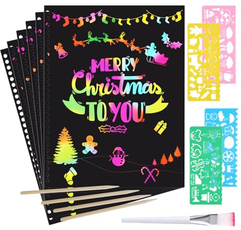 OFFCUP Scratch Art per Bambini, Magic Drawing Art Craft, Set di 2 Scratch Paper, Giocattoli educativi per Bambini, Regalo di Natale per Ragazzi e Ragazze