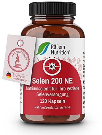 Selen Hochdosiert - Selen 200µg - 120 Kapseln 4 Monate Vorrat - Selenium - Vegan Ohne Zusätze in Deutschland hergestellt - Rhein Nutrition