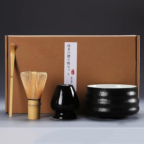 VITAU Set da tè Matcha Tradizionale da 4 Pezzi Frusta Scoop Ciotola Matcha in Ceramica Strumenti per la Preparazione del tè Fatti a Mano per Interni Set Regalo di Compleanno