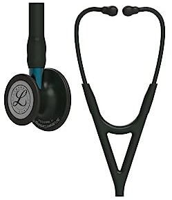 3M Littmann Cardiology IV diagnostiskt stetoskop, Black-Edition bröststycke, svart slang, blå slangkoppling och svart öronkrok, 69 cm, 6201