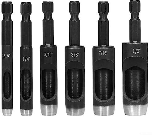 HEIBTENY Locher Lochstanzer Leder Set Lederhandwerk Hohllocher Kunststoff Gummistanzer Für Elektrobohrer(6 Stück）