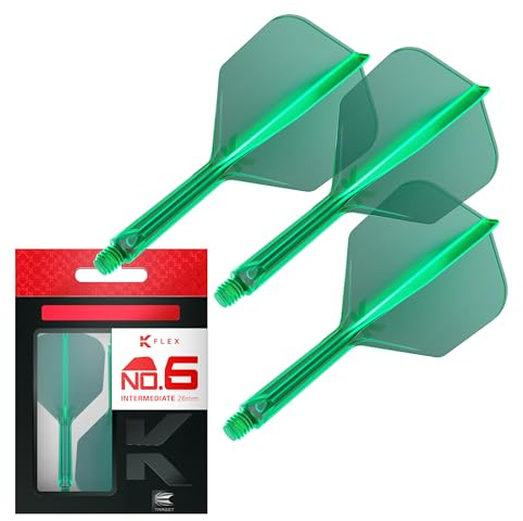 Target Darts K Flex Integrated Dart Flight and Shaft, No.6 Green (Intermediate) | 3-Pack K-Flex - No. 6, Kflex Precision-Molded 2-in-1 Dart Flights and Dart Shaft | Professional Dart Accessories