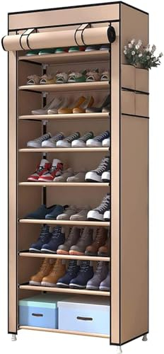 Dekohome Zapatero Estante de Tela de 10 Alturas y con Cubierta Frontal, Organizador de Zapatos Color Marrón Ideal para tu Hogar u Oficina, 10 alturas