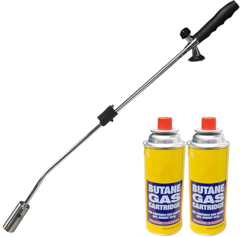 Dapetz ® Gasdriven ogräsbrännare blaster ficklampa med automatisk tändning ogräsbrännare gas ogräsdödare med justerbar flamkastare för växt mossa trädgård 80 cm + 2 butangasbehållare