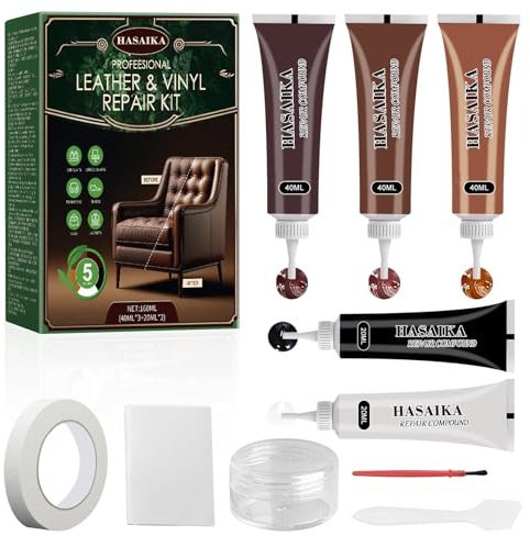 HASAIKA® Kit di Riparazione per Pelle, Crema di Riparazione in Pelle, Riparazione di Graffi in Pelle 160 ml per Riparare Le Crepe di mobili, divani, Giacche in Pelle, Cinture, sedili di Barche