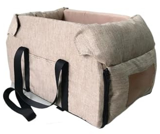 Seggiolino Auto 42X22X23 Cm Portatile Pet Gatto Sedile Elevata Auto Sedile Cane Bracciolo Cane Piccola Taglia Gatto Impermeabile Dog Carrier Borsa Viaggio Cuccia Cane Auto(Khaki Small)