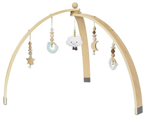 Tulano Gioco 70 | Holzspielbogen mit Spielzeug | Montessori-Spielzeug | Fördert Motorik & Sinne | Für Boden, Babybett & Laufstall | Ab 0 Monate | Natürliches Design | Inkl. 5 Spielzeuge