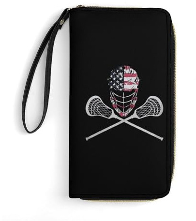 Carteras Tarjeteros Bandera De Casco De Lacrosse Portamonedas Vintage Monedero Muchas Ranuras para Tarjetas Coin Purse Monedero para Damas, Niña, Adolescente