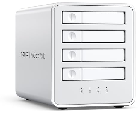 ORICO All-Flash RAID-hårddiskhölje 4-bay 2.5 SATA SSD/HDD dockningsstation RAID-hölje med fläkt stöder upp till 4 x 8 TB stöd för 2,5 tum 7 mm/9,5 mm SATA SSD/HDD-8848RC3