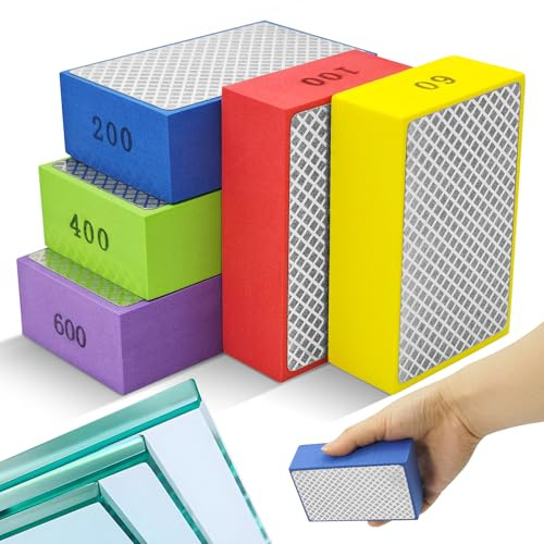 5 Pièces Éponges de Ponçage,Tampons de Polissage Cale à Poncer Carrelage Blocs de Ponçage Diamant Poncer pour Carreaux Céramique Verre Pierre Granit Marbre | Grains 60# 100# 200# 400# 600#