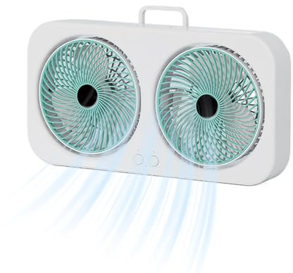 Generico Ventilatore da Tavolo,Raffreddatore ad Aria con Doppia Testa - Ventola USB Ricaricabile Appendiabile per Casa Palestra Spiaggia Viaggi con Potente Ventilazione per Interni ed Esterni