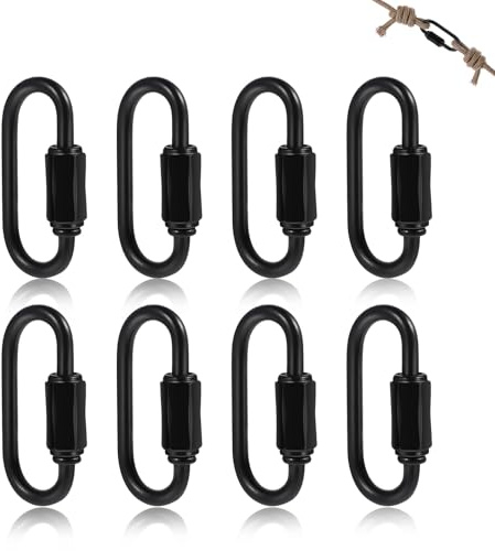 Nevoluxer 8 Stück D-Form Karabiner Schwarz, Strapazierfähige Karabinerhaken Schwarz mit Schraubverschluss (42x20 mm), Für Camping, Rucksäcke & Schlüsselanhänger, Robuste Schnellglieder aus Metall
