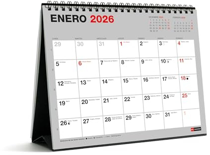 Miquelrius - Calendario 2026 de sobremesa Basic, Organizador anual 250 x 200 mm, Con espacio para anotar, Planificador 12 meses, Encuadernación espiral doble, Español